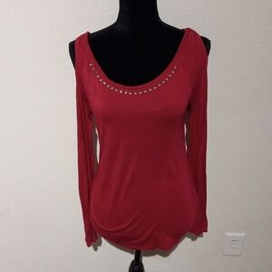 ROCK & REPUBLIC pink open shoulder medium top with flow sleeves